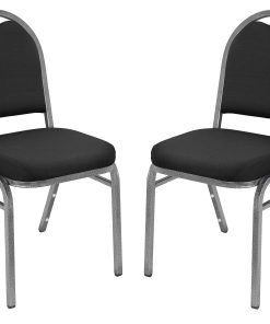 National Public Seating 9200 Series: Dome-Back  Premium Fabric Upholstered Banquet Stack Chair, Ebony Black Seat/Silvervein Frame, Set Of 2