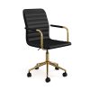 Martha Stewart Taytum Upholstered Office Chair, Black Faux Leather/Polished Brass Frame