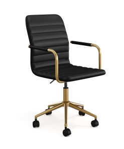 Martha Stewart Taytum Upholstered Office Chair, Black Faux Leather/Polished Brass Frame