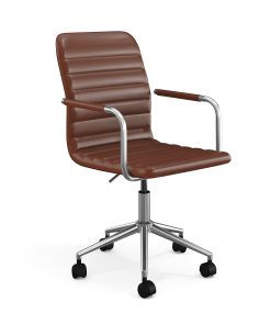 Martha Stewart Taytum Upholstered Office Chair, Saddle Brown Faux Leather/Polished Nickel Frame 2