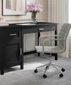 Martha Stewart Taytum Upholstered Office Chair, Gray Faux Leather/Polished Nickel Frame 2
