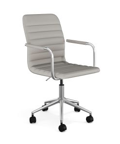 Martha Stewart Taytum Upholstered Office Chair, Gray Faux Leather/Polished Nickel Frame