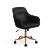 Martha Stewart Rayna Faux Leather Upholstered Office Chair, Black Faux Leather/Polished Brass Frame