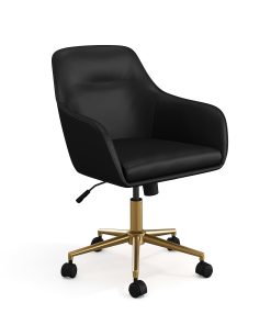 Martha Stewart Rayna Faux Leather Upholstered Office Chair, Black Faux Leather/Polished Brass Frame
