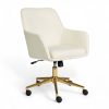 Martha Stewart Rayna Fabric Upholstered Office Chair, Off White Fabric/Polished Brass Frame