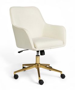 Martha Stewart Rayna Fabric Upholstered Office Chair, Off White Fabric/Polished Brass Frame