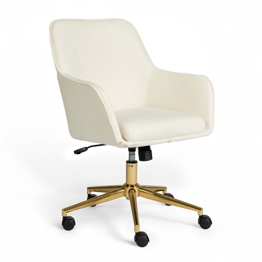 Martha Stewart Rayna Fabric Upholstered Office Chair, Off White Fabric/Polished Brass Frame