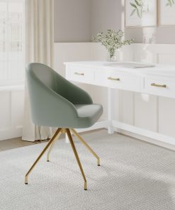Martha Stewart Sora Faux Leather Stationary Office Chair, Sage Faux Leather/Polished Brass Frame 2