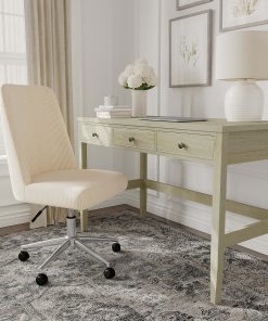 Martha Stewart Maeve Upholstered Office Chair, Beige Stripe Fabric/Polished Nickel Frame 2