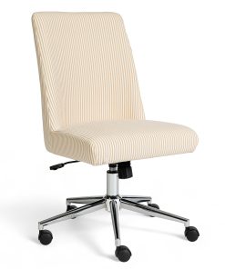 Martha Stewart Maeve Upholstered Office Chair, Beige Stripe Fabric/Polished Nickel Frame
