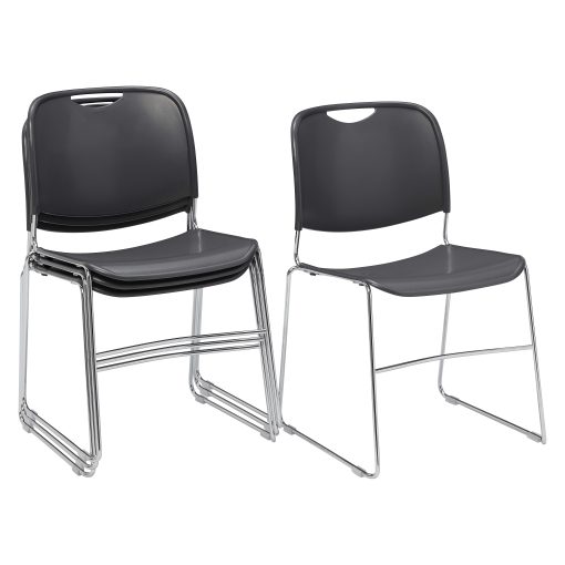 National Public Seating 8500 Ultra-Compact Plastic Stack Chairs, Gunmetal/Chrome, Set Of 4 Chairs - Image 2
