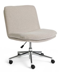 Martha Stewart Eloise Upholstered Office Chair, Grey White Fabric/Polished Nickel Frame