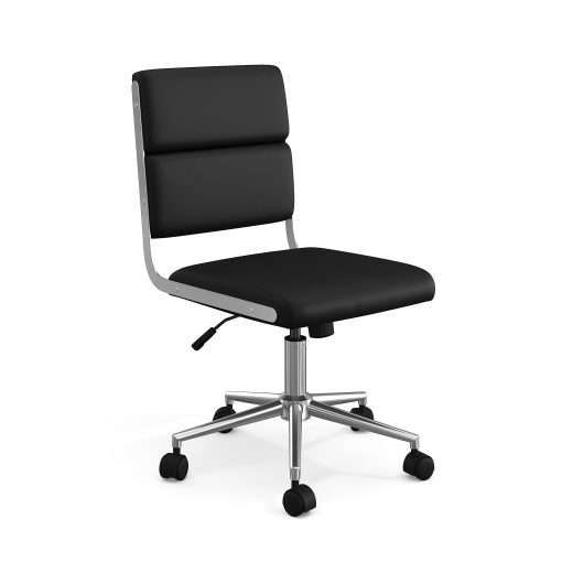 Martha Stewart Lulu Upholstered Office Chair, Black Faux Leather/Polished Nickel Frame - Image 2
