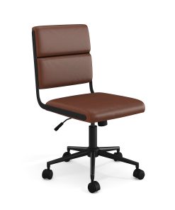 Martha Stewart Lulu Upholstered Office Chair, Saddle Brown Faux Leather/Oil Rubbed Bronze Frame 2