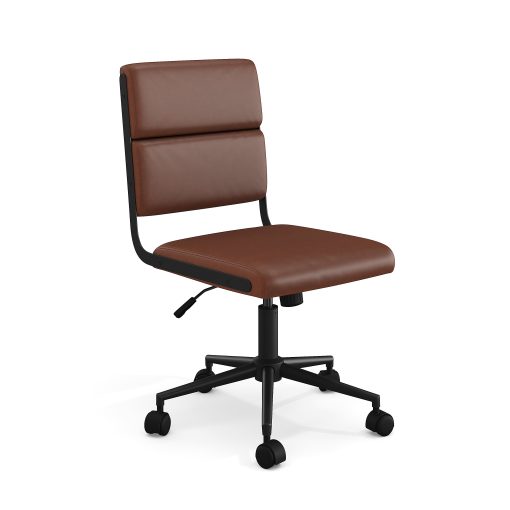 Martha Stewart Lulu Upholstered Office Chair, Saddle Brown Faux Leather/Oil Rubbed Bronze Frame - Image 2
