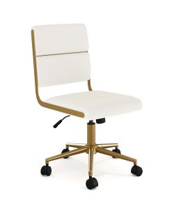 Martha Stewart Lulu Upholstered Office Chair, Off White Faux Leather/Polished Brass Frame 2