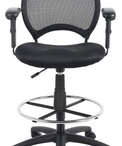 Boss Office Products Mesh Drafting Stool With Back, Black