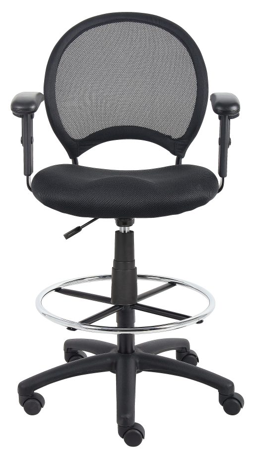 Boss Office Products Mesh Drafting Stool With Back, Black