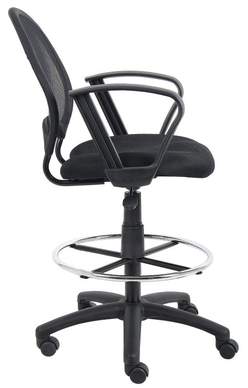Boss Office Products Mesh Drafting Stool With Loop Arms, Black - Image 2