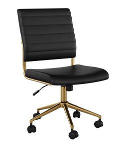 Martha Stewart Ivy Faux Leather Upholstered Mid-Back Executive Office Chair, Black/Polished Brass 2