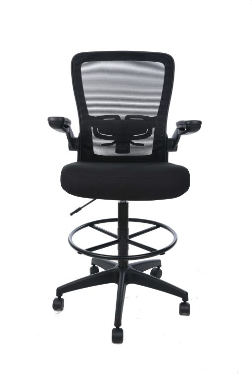 Boss Office Products Mesh Flip Arm Stool With Back, Black - Image 2