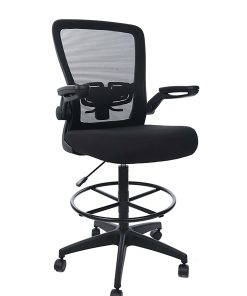 Boss Office Products Mesh Flip Arm Stool With Back, Black