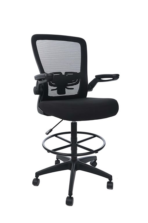 Boss Office Products Mesh Flip Arm Stool With Back, Black