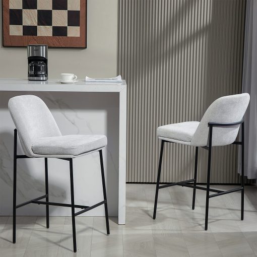 Glamour Home Belisma Fabric Counter Height Stools With Backs, Gray/Black, Set Of 2 Stools