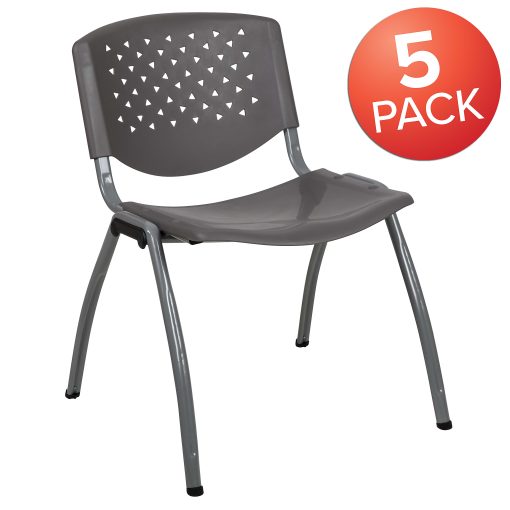 Flash Furniture HERCULES Series Plastic Stack Chairs, Gray, Set Of 5 Chairs - Image 2