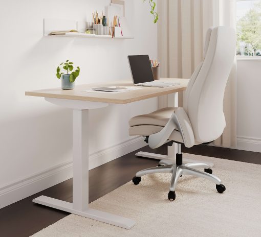 Realspace® Everton Ergonomic Vegan Leather High-Back Executive Chair with Flip-Up Armrests, Beige/Silver, BIFMA Compliant - Image 2