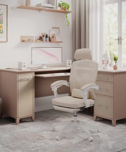 Realspace® Vallori Mesh/Fabric High-Back Chair With Retractable Footrest, Cream/White, BIFMA Compliant 2