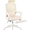 Realspace® Vallori Mesh/Fabric High-Back Chair With Retractable Footrest, Cream/White, BIFMA Compliant