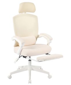 Realspace® Vallori Mesh/Fabric High-Back Chair With Retractable Footrest, Cream/White, BIFMA Compliant