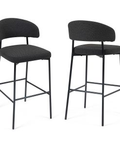 Glamour Home Bennett Upholstered Fabric Barstools With Backs, Black, Set Of 2 Stools 2