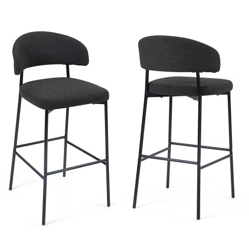 Glamour Home Bennett Upholstered Fabric Barstools With Backs, Black, Set Of 2 Stools - Image 2