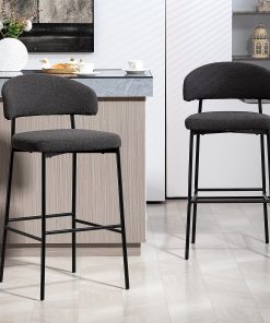 Glamour Home Bennett Upholstered Fabric Barstools With Backs, Black, Set Of 2 Stools
