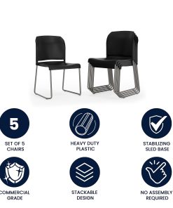 Flash Furniture HERCULES Series Full-Back Contoured Stack Chairs, Black/Silver, Set Of 5 Chairs 2