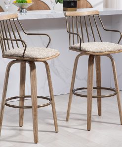 Glamour Home Beatrice Fabric Barstool With Back, Brown 2