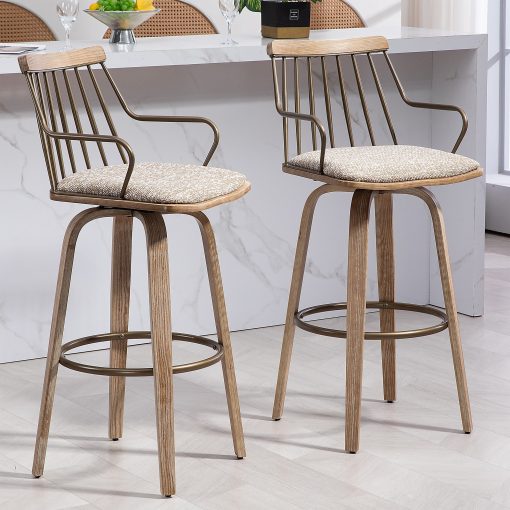 Glamour Home Beatrice Fabric Barstool With Back, Brown - Image 2