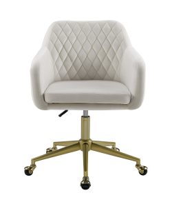 Linon Inman Quilted Fabric Mid-Back Home Office Chair, Off-White/Gold 2