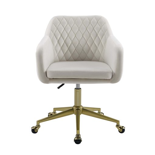Linon Inman Quilted Fabric Mid-Back Home Office Chair, Off-White/Gold - Image 2