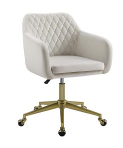 Linon Inman Quilted Fabric Mid-Back Home Office Chair, Off-White/Gold