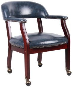 Boss Office Products Captain’s Guest Arm Chair, With Casters, Blue/Mahogany 2