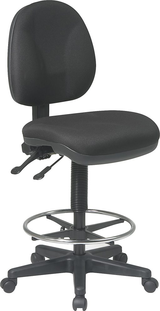 Office Star™ Deluxe Ergonomic Fabric Drafting Chair With Back, Black - Image 2