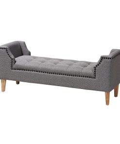 Baxton Studio 9381 Bench, 21-5/16"H x 51-5/8"W x 16-15/16"D, Oak Brown/Gray