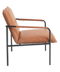 ALPHA HOME Faux Leather Mid-Back Accent Chair With Metal Legs, Brown 2