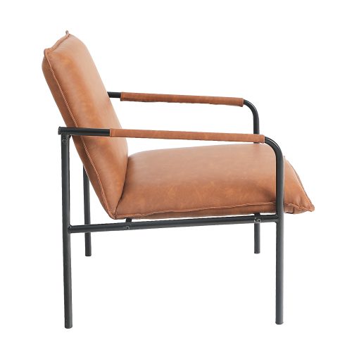 ALPHA HOME Faux Leather Mid-Back Accent Chair With Metal Legs, Brown - Image 2