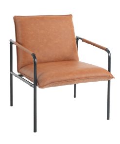ALPHA HOME Faux Leather Mid-Back Accent Chair With Metal Legs, Brown