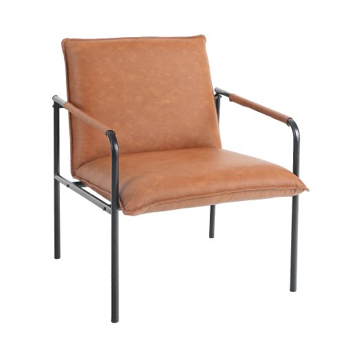 ALPHA HOME Faux Leather Mid-Back Accent Chair With Metal Legs, Brown