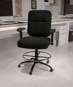 Flash Furniture HERCULES Series Big & Tall 400 lb. Rated Ergonomic Drafting Chair with Rectangular Back and Adjustable Arms Black